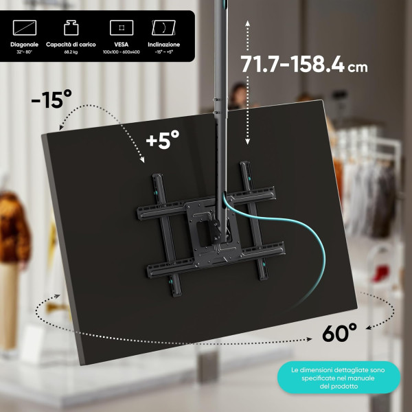 Staffa da Soffitto per Monitor - (per Soffitto di Cemento o Legno Massiccio) - immagine 5